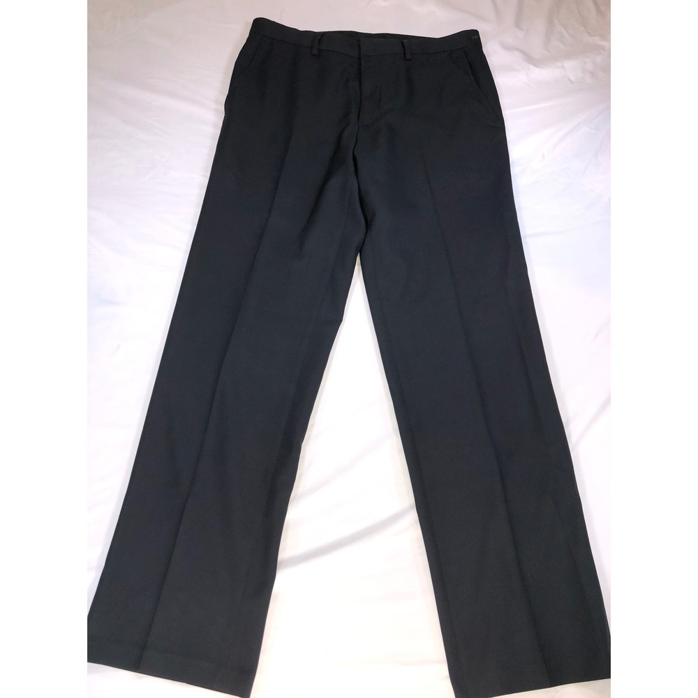 Kenneth Cole Reaction Mens Dress Pants Black 32x32 Flat Front Trousers 2502179
